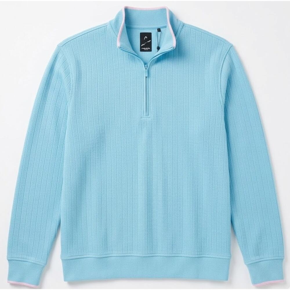 HEAD Golf Men’s Pastel Blue 1/4 Zip Pullover Sweater Ribbed Texture XXL